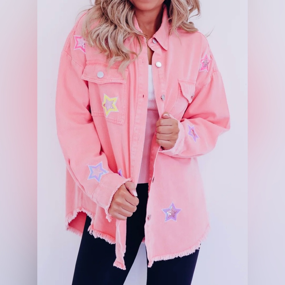 SAMMI STAR SEQUIN SHACKET - PINK
